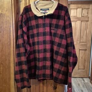 Tommy Hilfiger Mens XL buffalo Plaid Check Sherpa Button CorduroyCollar Pullover